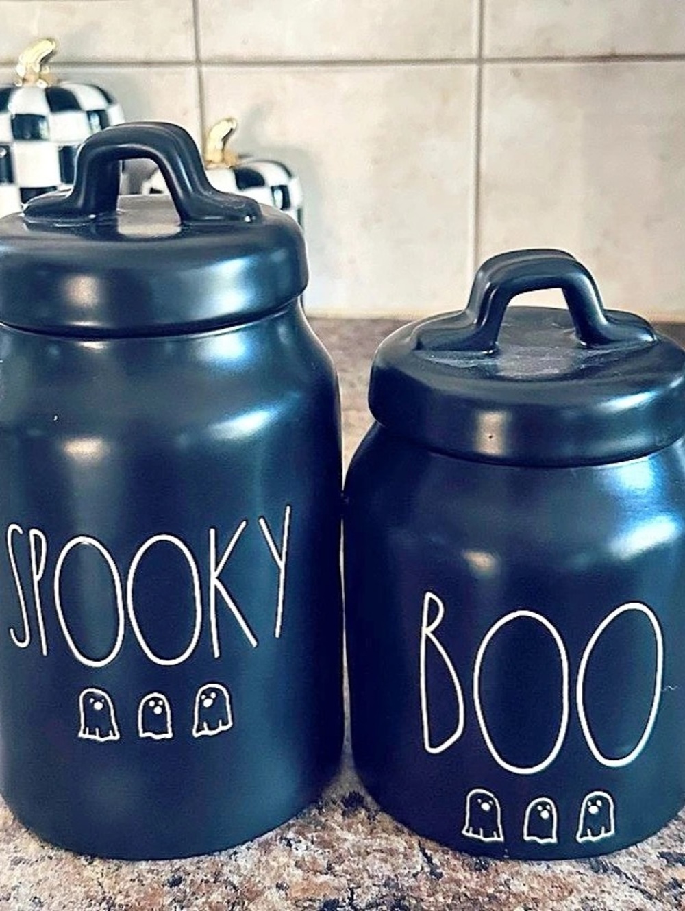 Rae Dunn Black Halloween Canister Set (Spooky and Boo)